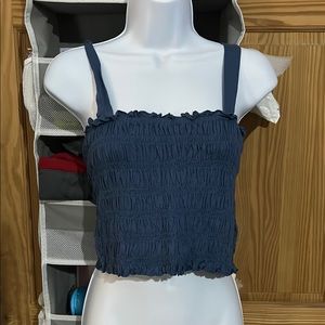 American Eagle Outfitters Blue Smocked Crop Tank Top